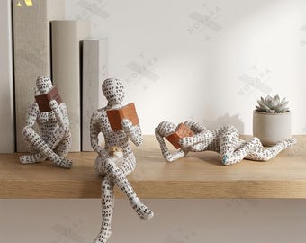 Estatua de mujer leyendo, figura de amante de los libros, escultura de pensador abstracto, decoración para rincón de lectura, adorno de estante de resina.