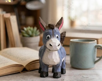 Figura de burro de madera, estatua de animal tallada a mano, decoración rústica para escritorio, adorno de animal de granja, lindo regalo de burro.
