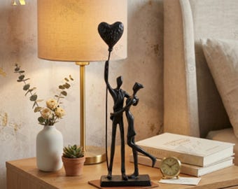 Estatua de pareja romántica, escultura de amantes de metal, regalo de aniversario para ella, decoración de boda, figura abstracta de pareja, arte de globo de corazón.