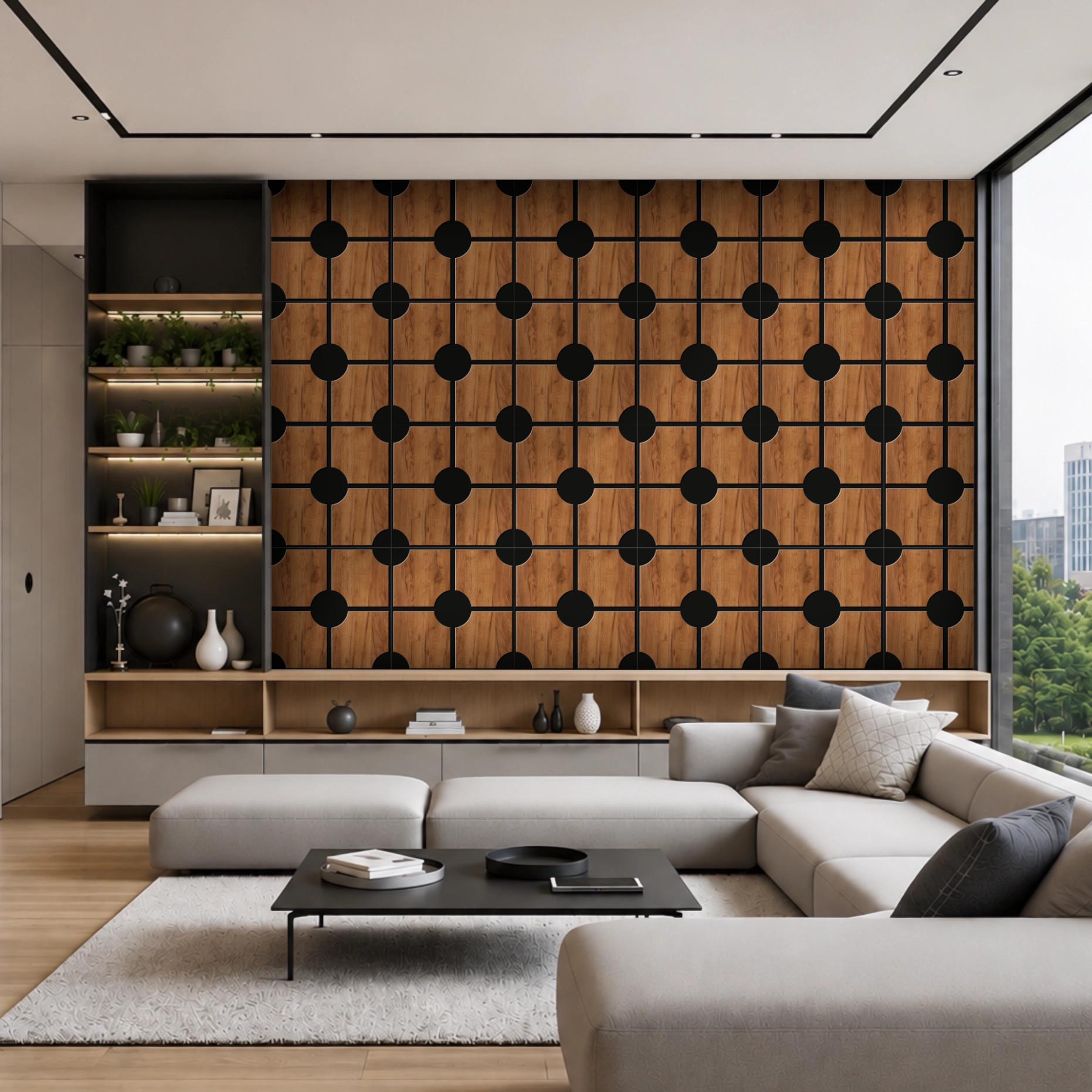 Wall Panels - Modern Oak 3D Wall Panel - Black Geometric Wall Decor ...