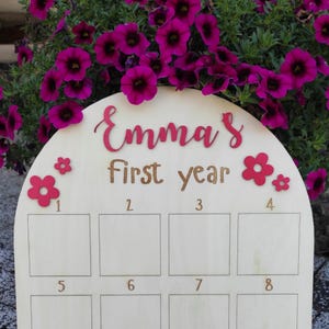 Tableau d'anniversaire fille première année, tableau des jalons en bois, ma première année, présentoir de photos personnalisé