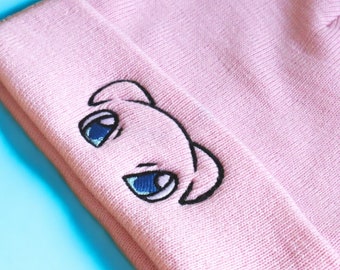 Mew Inspired Embroidered Beanie | Pink Acrylic Knit Hat