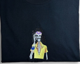 Hippie Skeleton Anime Tshirt | Anime Embroidered Tshirt | Embroidered T-shirt | Anime Embroidery | Anime T-shirt | Anime Tee | Anime Shirt |