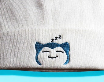 Snorlax Inspired Embroidered Beanie Snorlax Hat Snorlax Embroidery Snorlax Beanie Embroidery