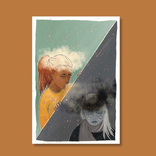 Postkarte "Ich puste dir die dunklen Wolken weg", illustrierte Postkarte, Kunstdruck, Depression, Alles wird gut, beste Freundinnen