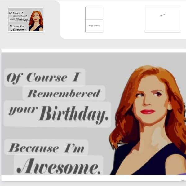 Suits Birthday Card -- Donna -- I'm Awesome