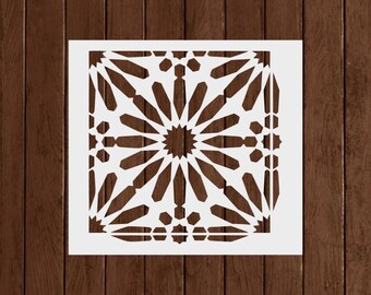 Nilah Tile Stencil - Mylar Tile Stencils, Stencils For Floors, Boho Tile Stencil, Tile Pattern Stencils, Geometric Tile Stencil