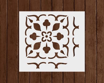 Lydia Tile Stencil - Reusable Floor Tile Stencils & Backsplash Mediterranean Tile Boho Stencil Patterns - DIY Floor Stencils for Painting