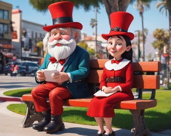 dwarf man woman sitting bench  Valentine day