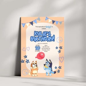 Editable Bluey Birthday Invitation,Birthday Invitation,Birthday Girl Invitation,Bluey Birthday Party Invite 2nd 3rd 4th 5th 6th Birthday