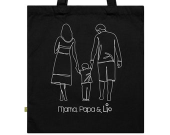 Sac en coton 'Parents avec enfant' PERSONNALISÉ en coton 100% biologique, sac en tissu, tote bag, cadeau fête des mères, cadeau fête des pères