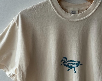 Swimming Duck Block Print Graphic TShirt - Original Linocut Design Tee - Center Print