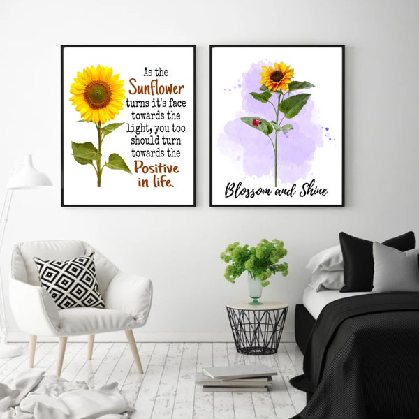 As The Sunflower Sign | Printable Wall Art | Sunflower Decor | Positivity Quote | Mental Health Awareness | Stand Tall and Find the Light