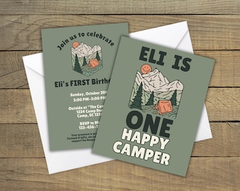 Happy Camper 1st Birthday Invitation & Milestone Poster (Digital Download)