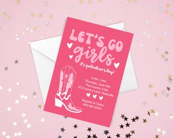 Let's Go Girls Galentine's Party Invitation: Editable Canva Template (Digital)
