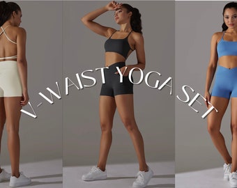 Women's Naked Feel Strap Yoga Sports Bra and V Waist Active Set