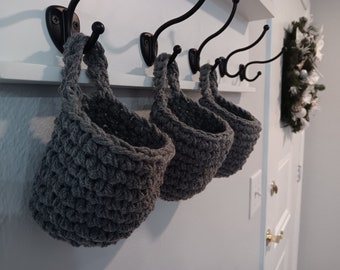 Crochet Hanging Baskets, Set of 3