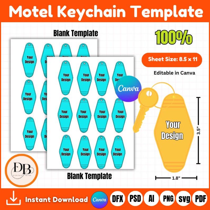 Motel Keychain Template Etsy