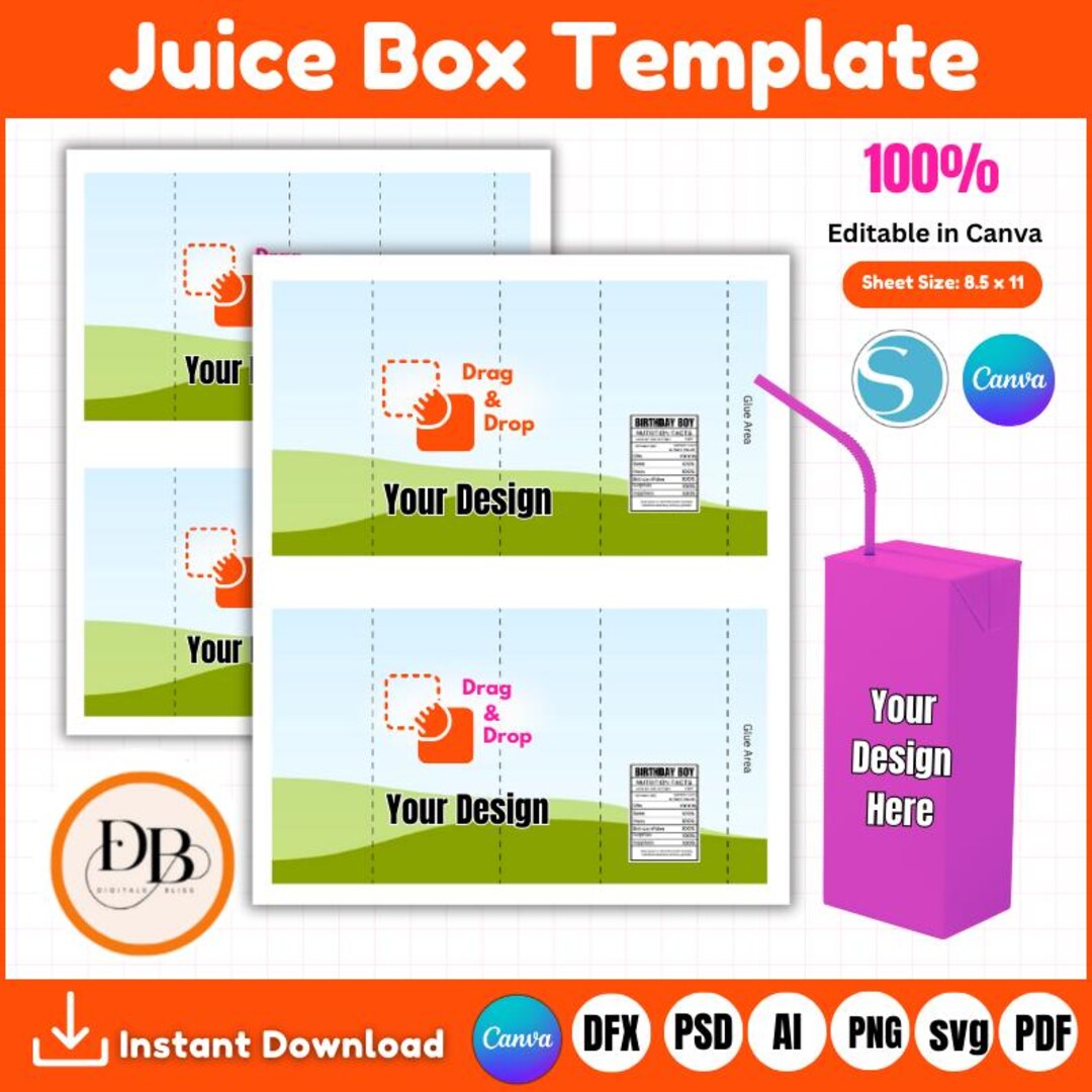 6oz Juice Box Template,, 6 Oz Juice Box Label Svg, Juice Box Wrapper