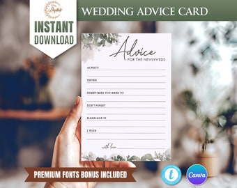 Greenery Printable Bridal Shower Advice Card Template, Editable Bridal Advice Card, Eucalyptus Advice Sign Template, Wedding Writing Cards