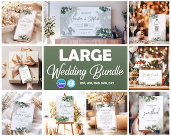 Wedding Invitation MEGA bundle Template, Editable Greenery Eucalyptus Wedding Invite, Wedding Cards and Sign, Printable Wedding Decorations