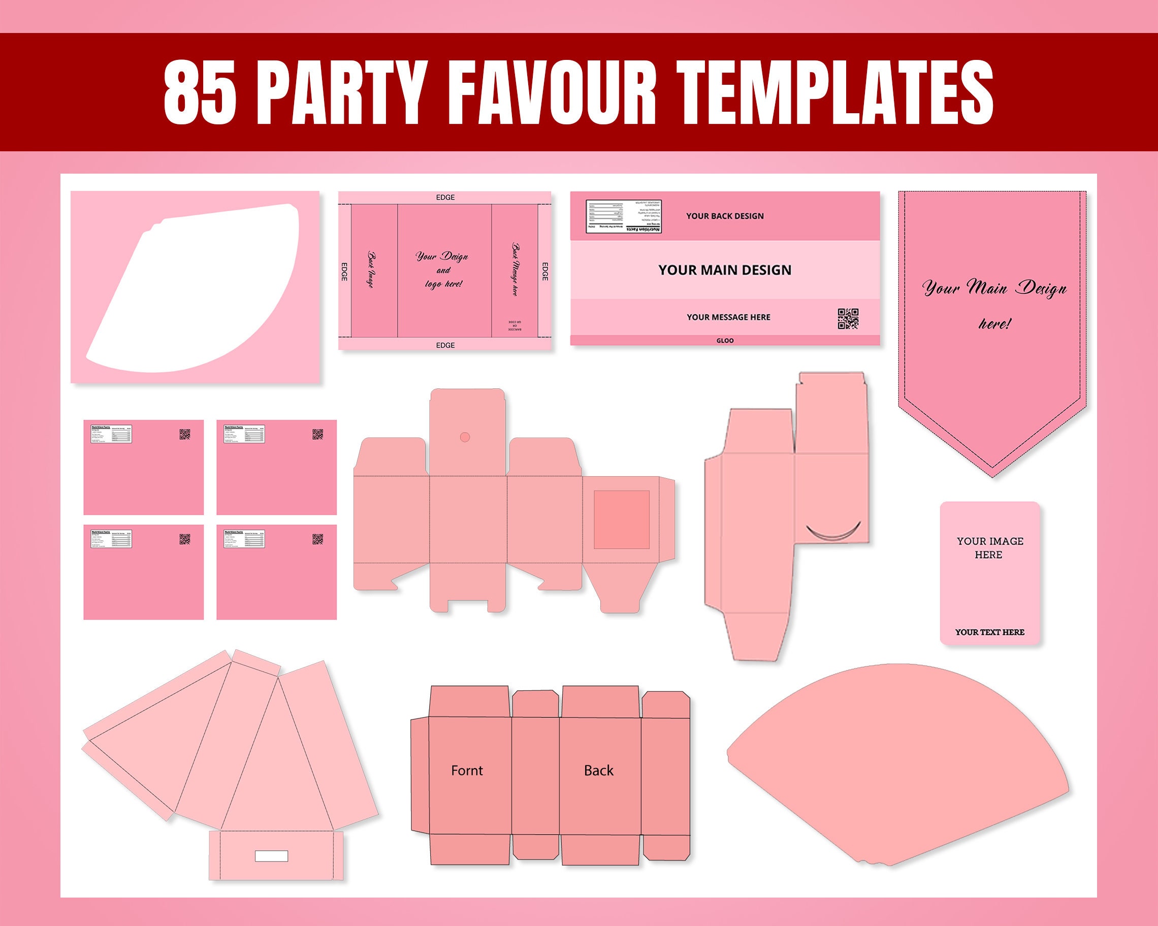 85 Party Favor Templates, Party Favors, Template Bundle, Chocolate