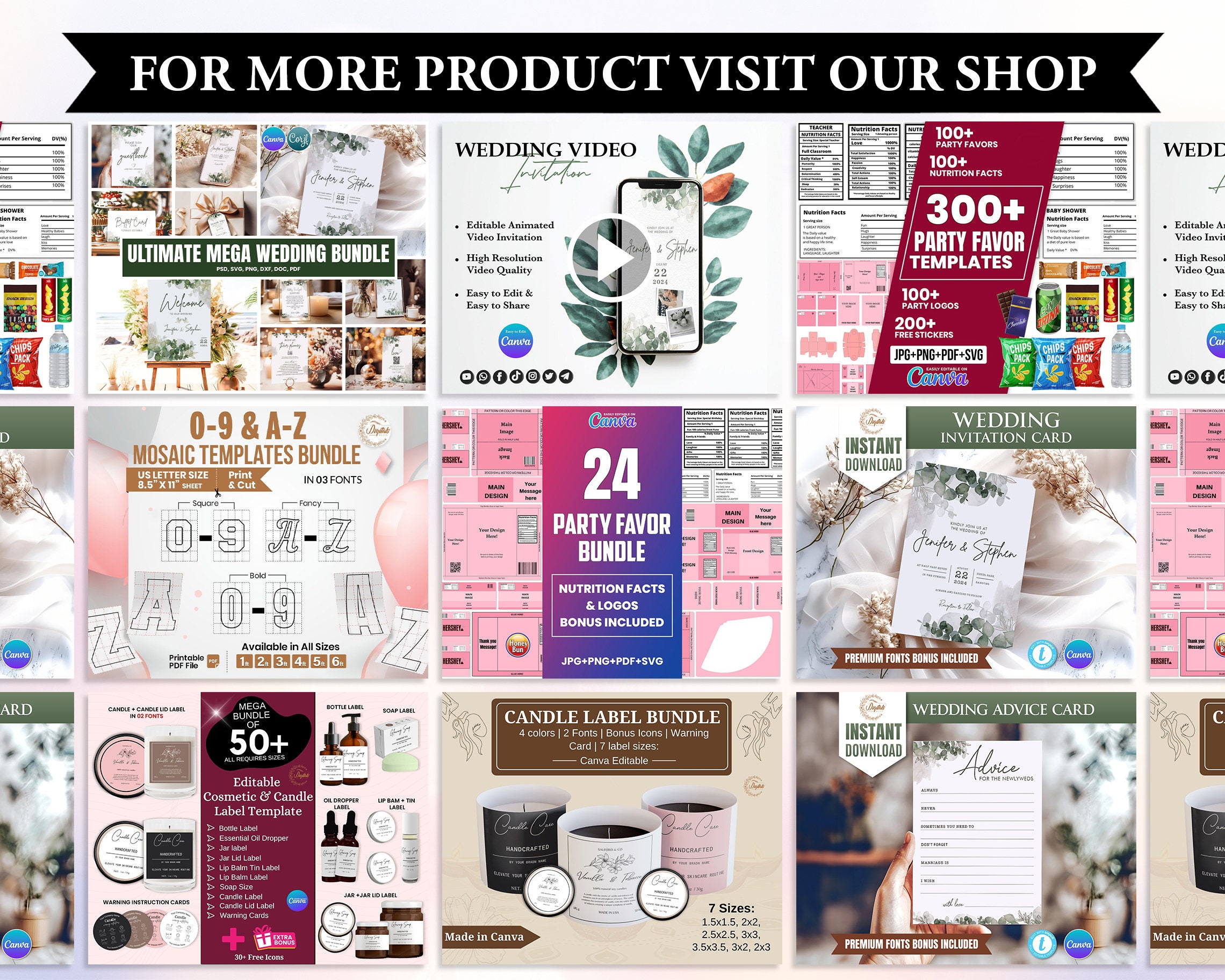 85 Party Favor Templates, Party Favors, Template Bundle, Chocolate ...