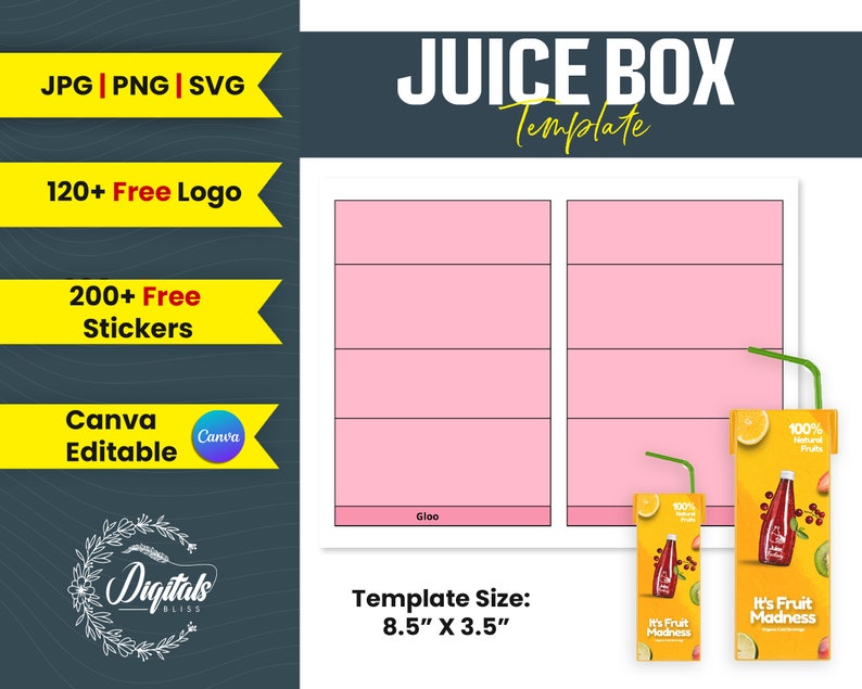 Juice Box Template Juice Box Wrapper Juice Label Template Party Juice Box Editable Template ...