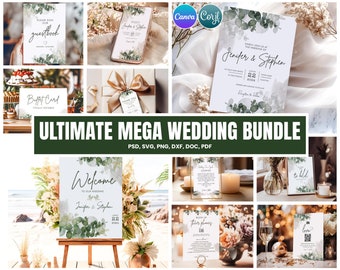 Ultimate Wedding Invitation Bundle, Greenery Eucalyptus Editable Templates Printable, Eucalyptus Theme, Wedding Labels, DIY,Instant Download