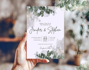 Greenery Wedding Invitation, Eucalyptus Wedding Invite, Printable Wedding Invitation, Greenery Digital Template,Editable Boho Wedding Invite