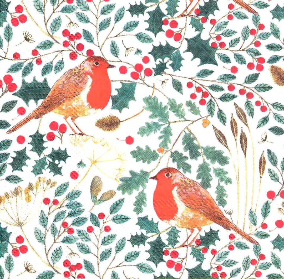 Robin Decoupaged Robin and Red Berries Decoupage Napkins , Christmas Robin Paper Napkins ...