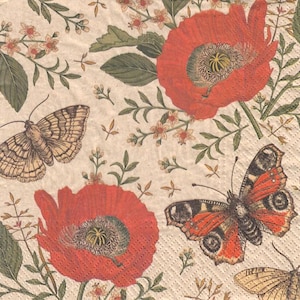 Moth, Butterfly, Insects Paper Napkin for Decoupage, Butterfly, Moth Tissue for Decoupage and Scrapbooking,  set of 2