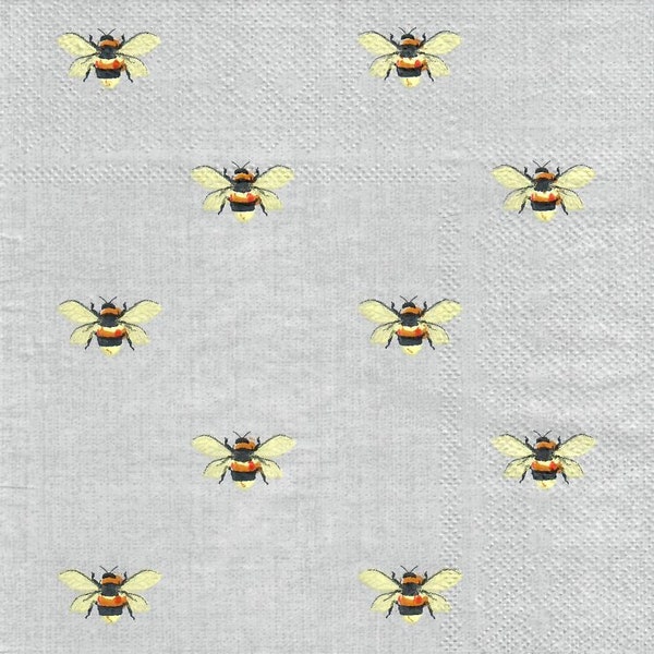 Honey Bees Paper Napkin for Decoupage, Craft Ready Insect Themed Tissue for Scrapbooking, Mix Media and Art Projects, set of 2