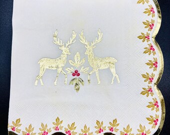 Golden Stag Silhouette Paper Napkins, Christmas Decoupage Paper (Set of 2, not a pack)