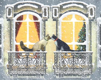 Kissing Cats Christmas Napkins: Decoupage Paper  (Set of 2, not a pack)
