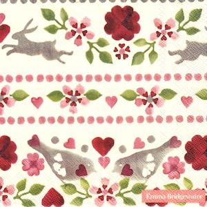 Lot de 2 serviettes en papier Emma Bridgewater, oiseaux, coeurs, lièvres pour découpage, scrapbooking, collage et projets artistiques