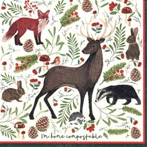 Serviettes de table pour décoration Cerf, blaireau, lapin, serviettes en papier pour décoration renne, mouchoirs en papier cerf, lot de 2 pour scrapbooking, serviette de Noël
