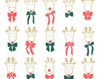 Christmas Deer Decoupage Napkins , Reindeers Paper Napkins for Decoupage, Deer Tissue,  (Set of 2, not a pack)