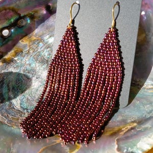 multidimensional red seed bead earrings