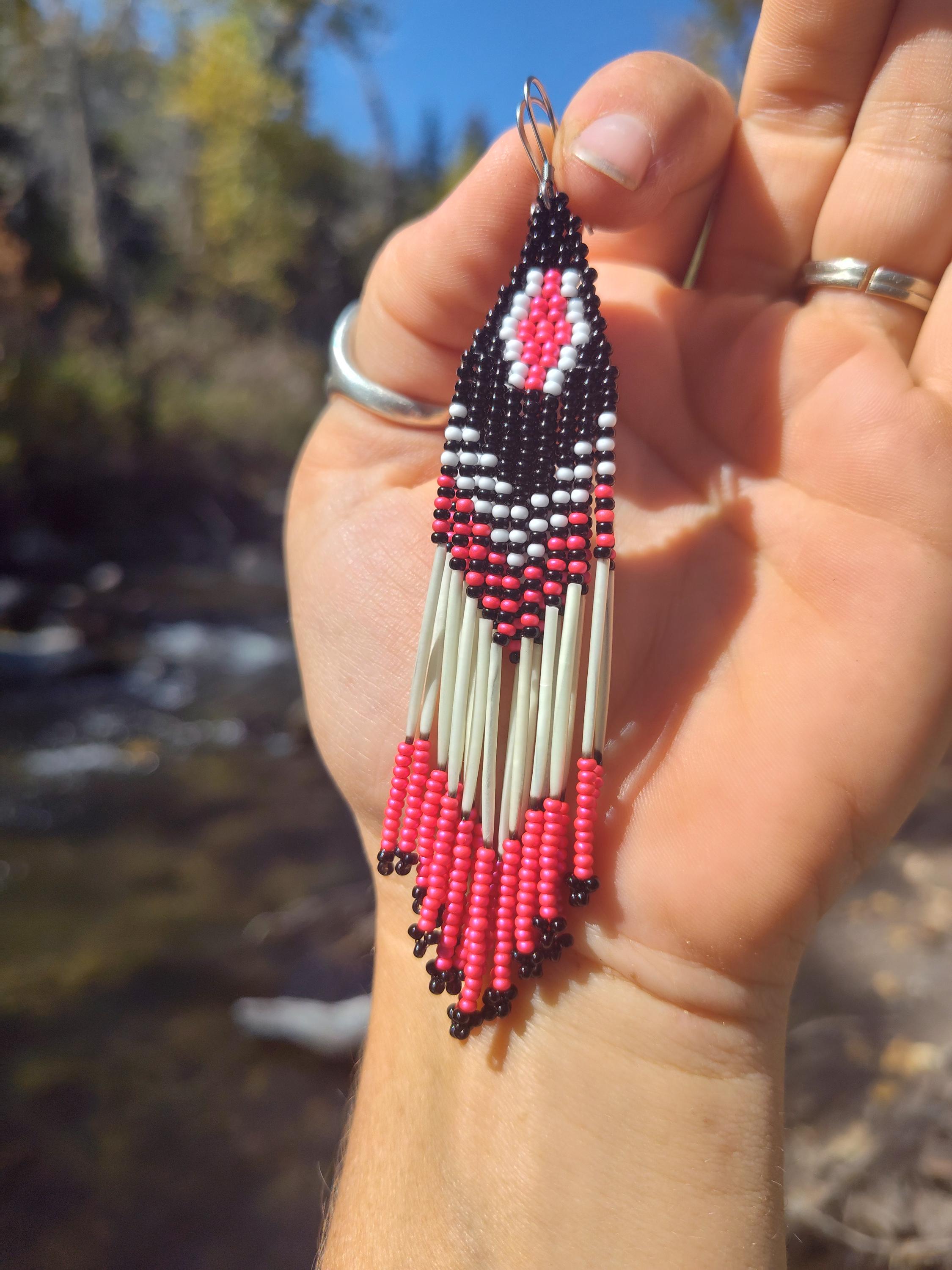 Porcupine Quill Pink Seed Bead Earrings - Etsy