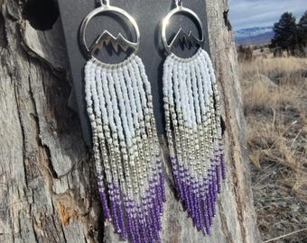 purple beaded mountain hoop earrings