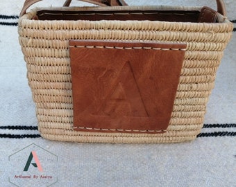 Personalized raffia bag with leather handle, Moroccan basket, beach bag, straw bag, luxury bag