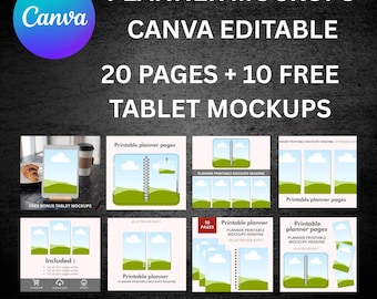 Planner Mockups Canva Editable | Printable Planner Mockup Bundle | 20 Pages + 10 Free Tablet Mockups | Digital Download