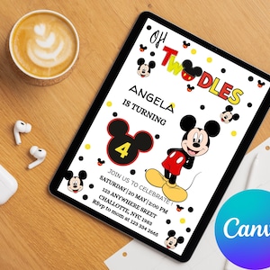 Oh Twodles Birthday Invitation: Mickey Mouse 2nd Birthday (Canva Template)