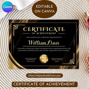 Certificado de Conquista Editável | Download Digital para Impressão | Modelo de Prêmio de Reconhecimento Instantâneo