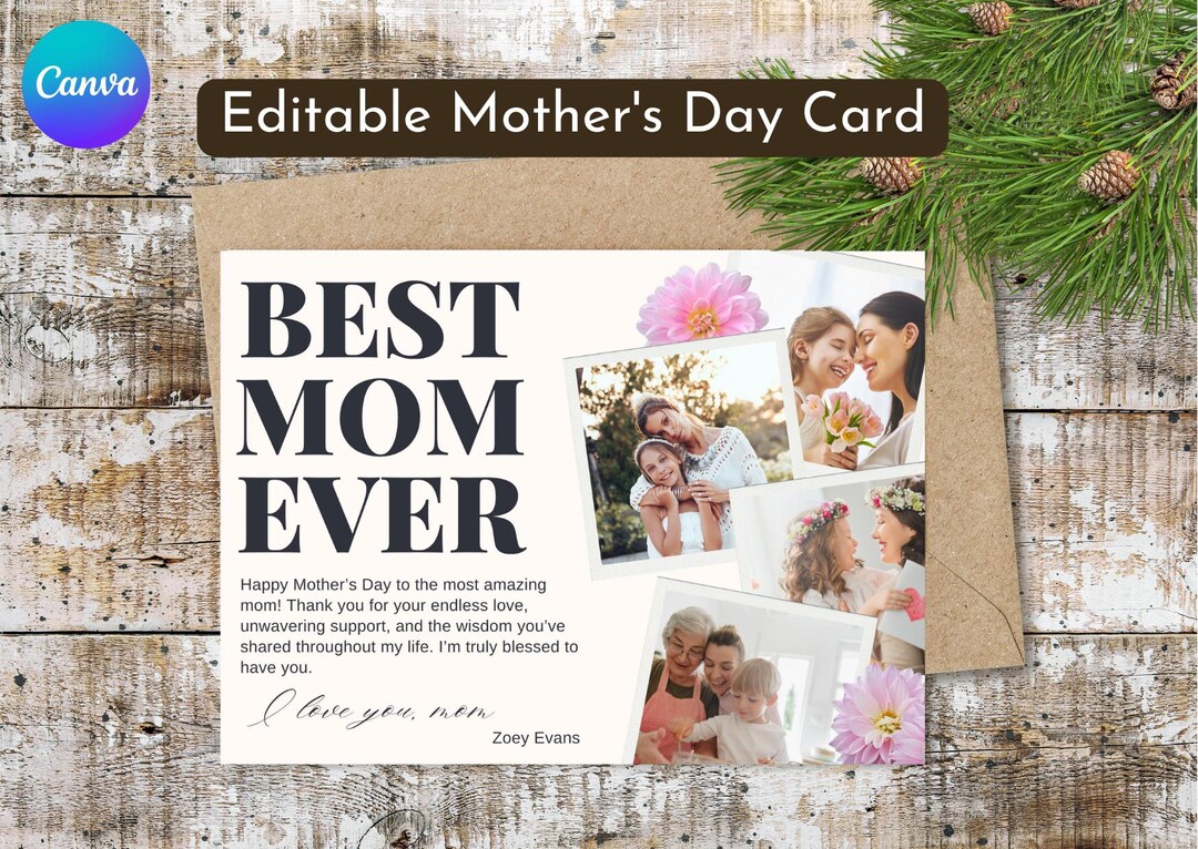 Editable Mother’s Day Card Template | Printable Best Mom Ever Canva ...
