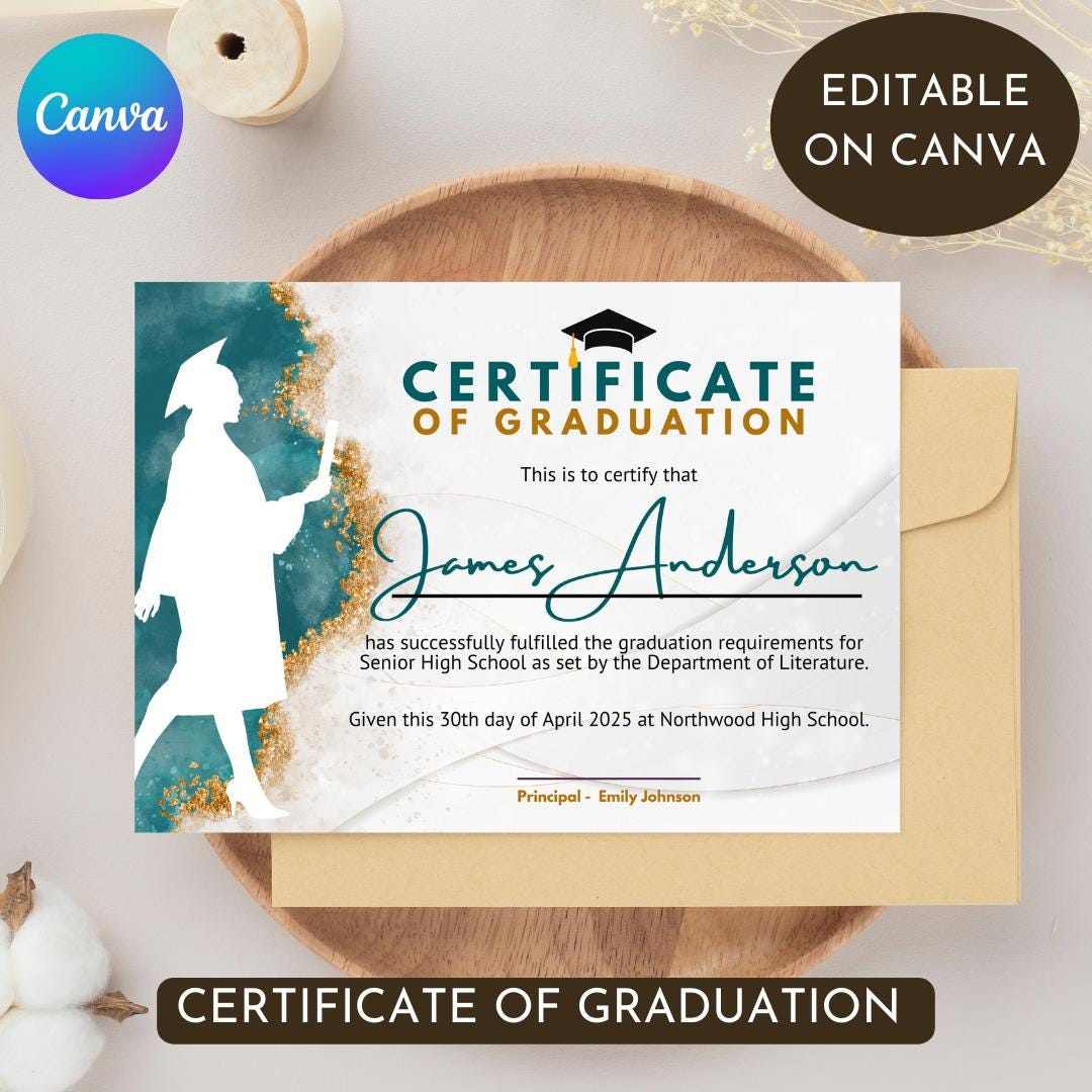 Editable Graduation Certificate Template: Printable PDF for Schools - Etsy