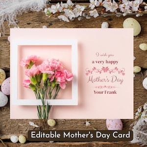 Cartão de Dia das Mães da Filha | Cartão Sentimental para Imprimir, Presente Digital Editável para Baixar para a Mãe