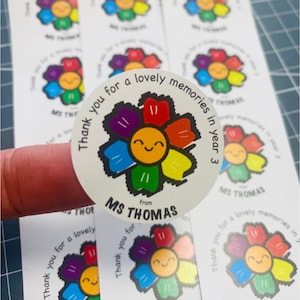 Pegatinas de flores dulces personalizadas de agradecimiento I Fin de año escolar I Regalos para maestros / Etiquetas para obsequios