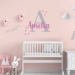 Personalised Name Initial Wall Sticker | Children Nursery | Girls Bedroom Heart Wall Art Decal